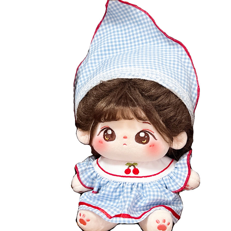 【Auf Lager】Plüsch-Wunderland-Kirschkleid, Plüschpuppenkleidung aus Baumwolle, 10 cm/20 cm