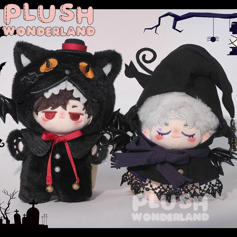 【Auf Lager】Plüsch-Wunderland-Hexe und schwarze Katze Halloween-Set, niedliches Plüschtier-Set, Baumwoll-Puppenkleidung, 10 cm