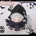 【Auf Lager】Plüsch-Wunderland-Hexe und schwarze Katze Halloween-Set, niedliches Plüschtier-Set, Baumwoll-Puppenkleidung, 10 cm