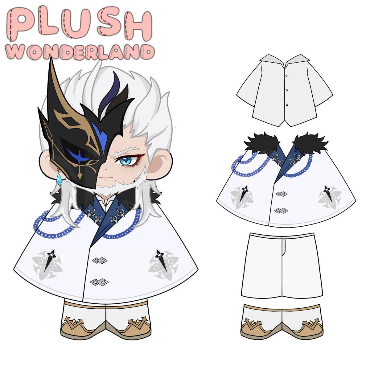 【DEPÓSITO】【ENCUESTA】PELUCHE WONDERLAND Genshin Impact Fatui Pierro Muñeco de Peluche de Algodón 20 CM HECHO POR FANS