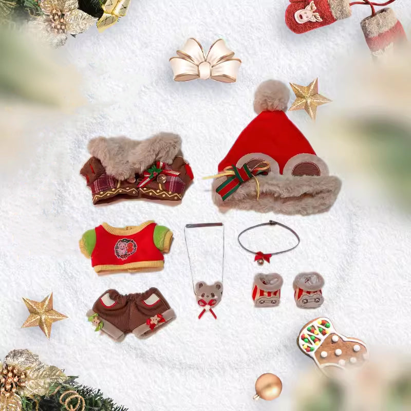 【IN STOCK】PLUSH WONDERLAND Christmas Bear Cotton Doll Clothes 20CM Fluffy Hat Sweater