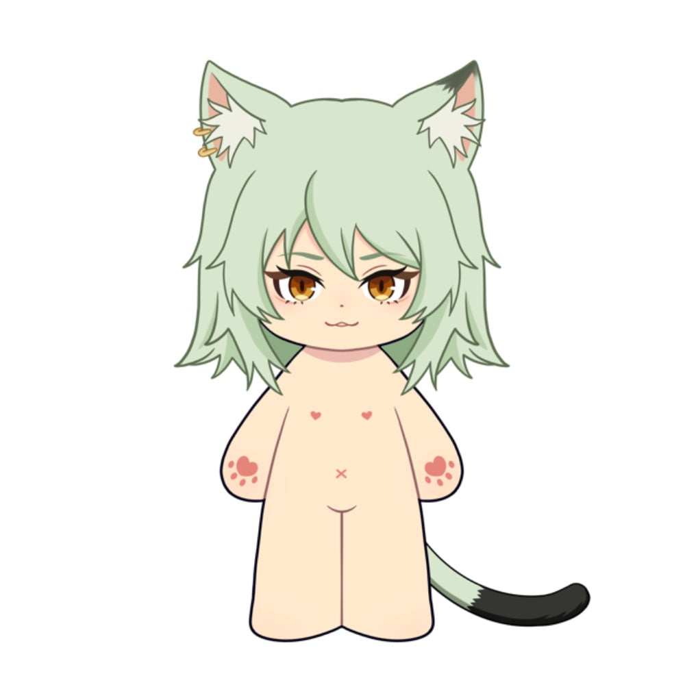 【Plushie Design】 Scruffy Green‑Haired Cat‑Girl 20CM Cotton Doll FANMADE